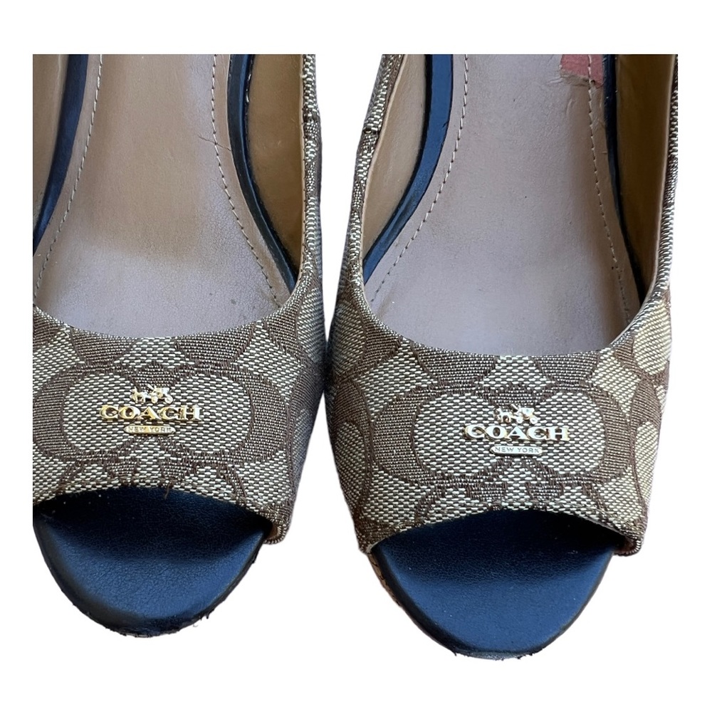 LADIES BROWN COACH SLINGBACK PLATFORM WEDGES SIZE 9B - Picture 3 of 7